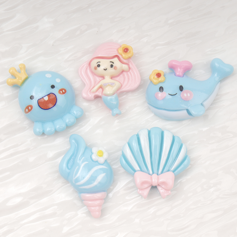 Marine Aquarium Decorations - เรซิ่นรูปทรงแบนสีฟ้า น่ารัก 10/100 ชิ้น สำหรับงานประดิษฐ์ DIY