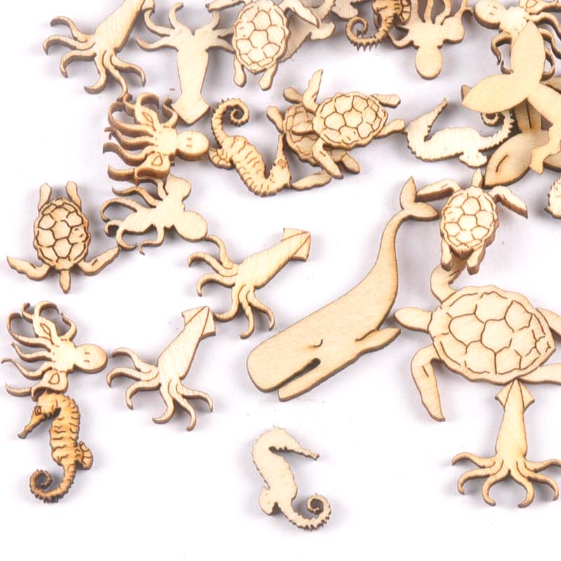 Marine Aquarium Decorations - 20Pcs 25-40Mmทะเลเต่า/ม้า/ปลาวาฬไม้DIY Homeตกแต่งหัตถกรรมไม้Handmade embellishmentsศิลปะM1938