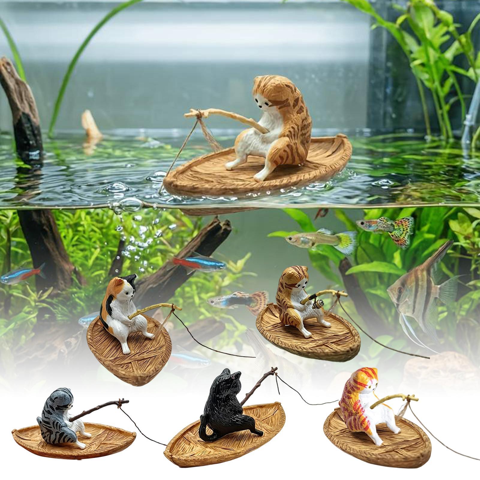 Aquarium Marineland - ของตกแต่งตู้ปลาเรือตกปลาแมวน่ารัก คุณภาพสูง ทำจากเรซิ่น ทนทาน เหมาะสำหรับตกแต่งตู้ปลา สวน