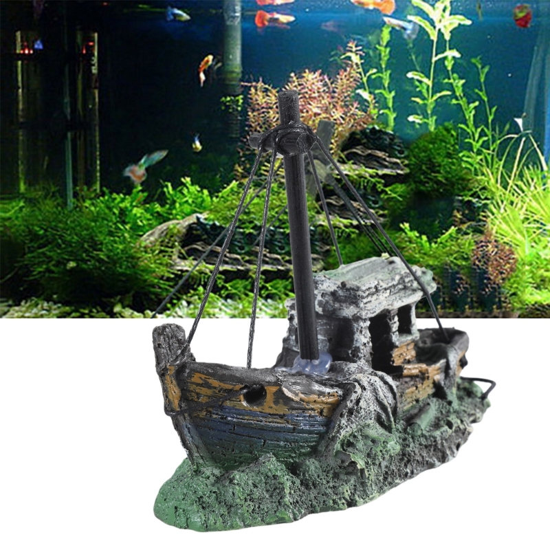 Aquarium Marineland - Aquarium Sunken เรือตกแต่งเรซิ่น Fishtank เครื่องประดับ Hideout