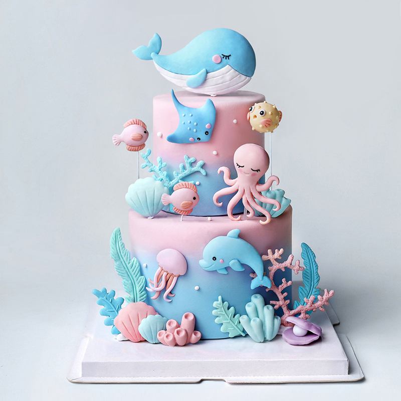 Marine Aquarium Decorations - ชุดตกแต่งเค้กธีมมหาสมุทร ปลาหมึกยักษ์ ปลาวาฬ สัตว์ต่างๆ ของตกแต่งหน้าเค้ก ของตกแต่งใต้ทะเล