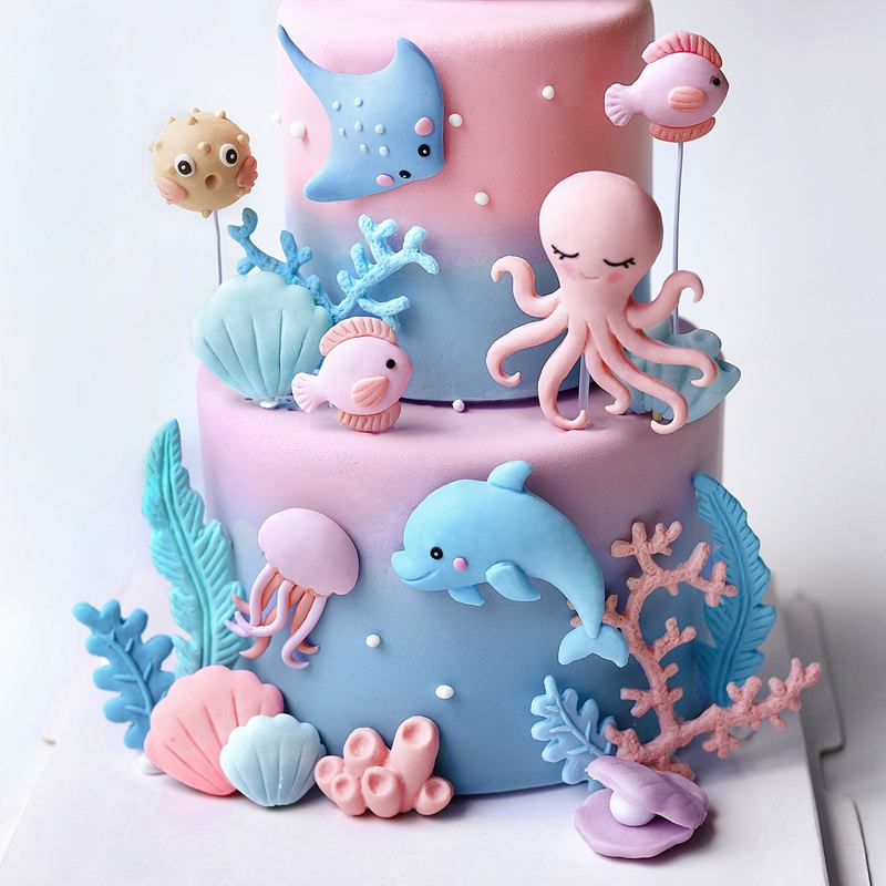 ชุดตกแต่งเค้กธีมมหาสมุทร ปลาหม - Marine Aquarium Decorations บทวิจารณ์และราคา